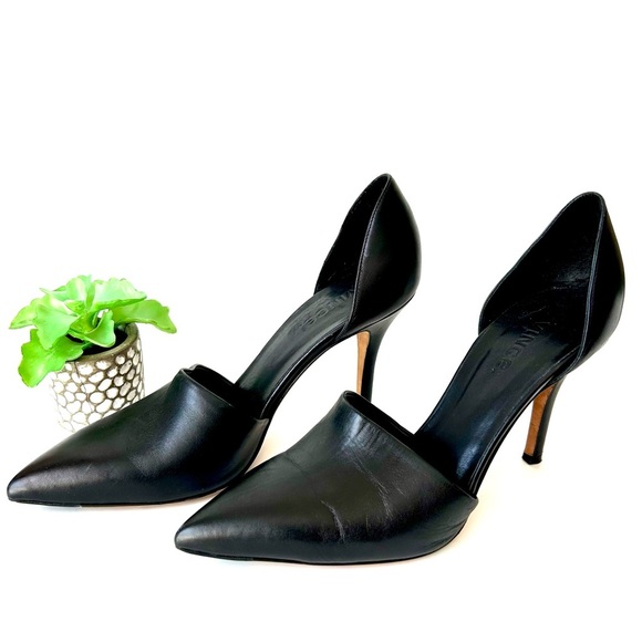 VINCE Claire Choked Up Leather D'Orsay Pumps Black Leather Pointed Toe Size 8.5 - Picture 1 of 9